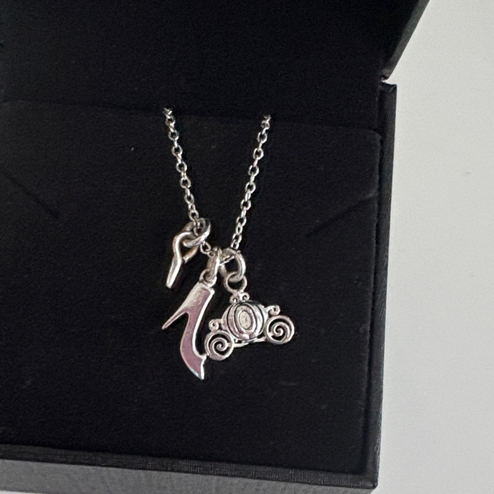 Disney Silver Necklace with Pink Shoe and Carriage Charms